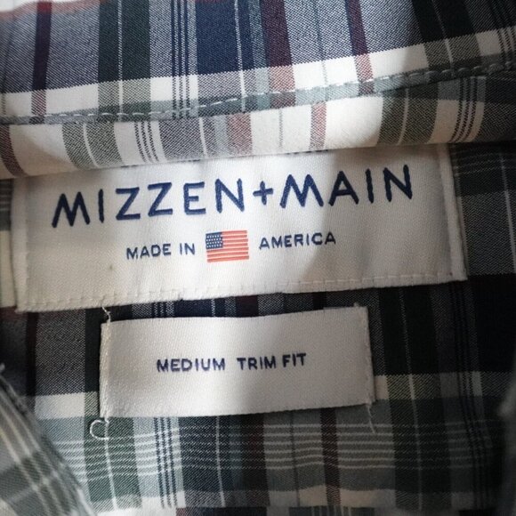 Mizzen + Main Shirt Medium Blue Plaid Trim Fit Performance Leeward USA Made - Picture 3 of 8